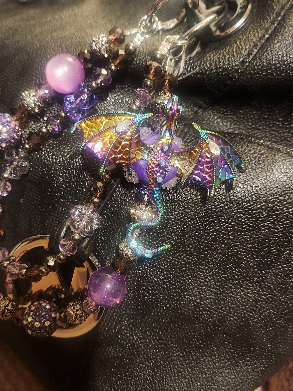 Iridescent Purple Dragon Charm Bag Accessory - Picture 2 of 5